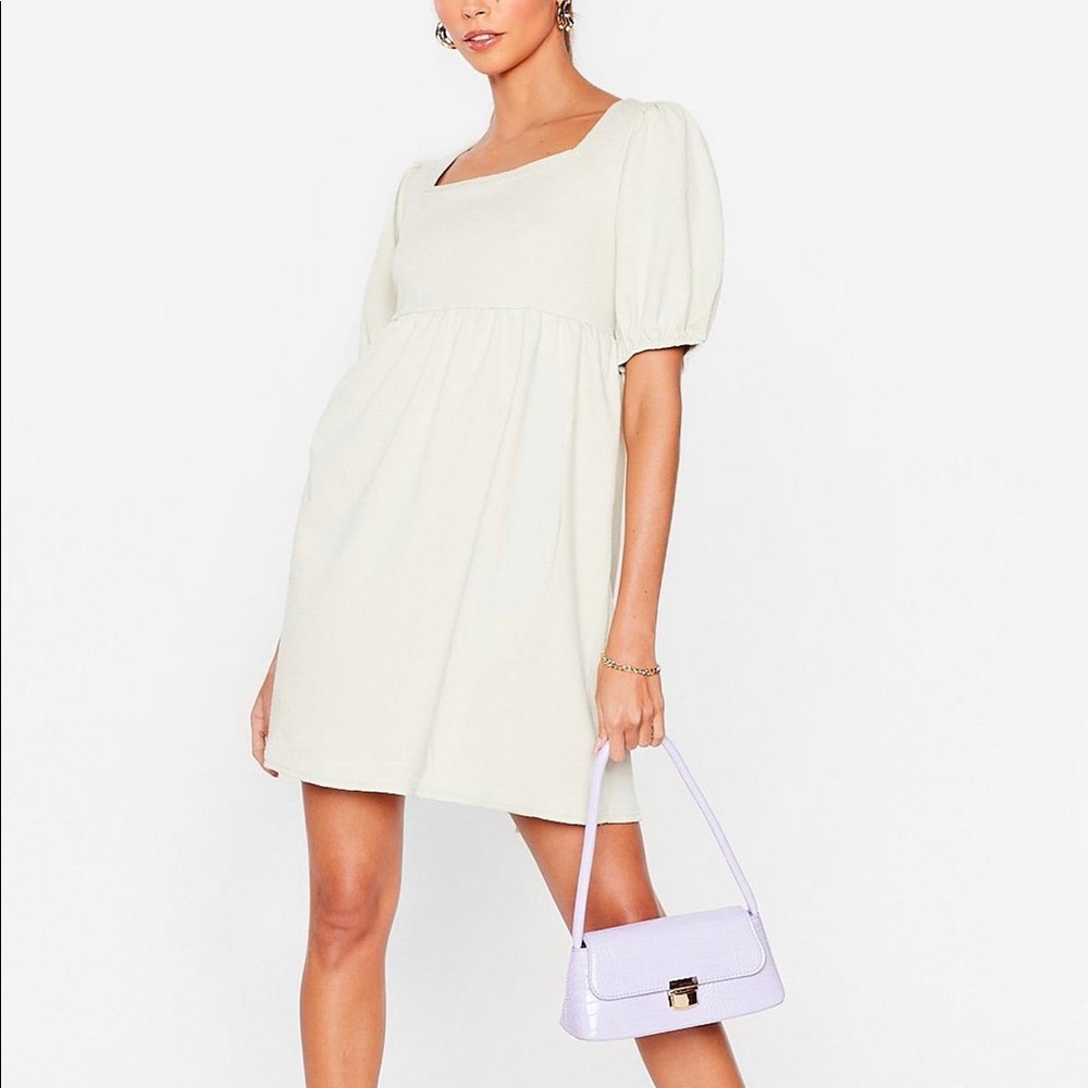 Textured puff sleeve mini dress